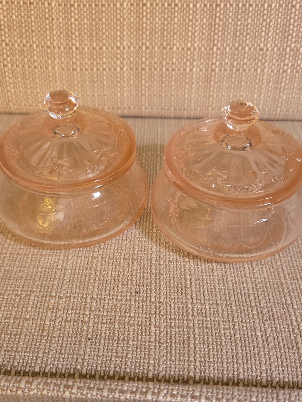 Reproduction Of Jeanette Glass Pink Depression Squatty Candy Dish Set Of 2